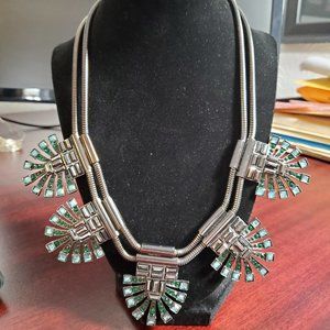 3for$35 Chrome & Green Statement Necklace